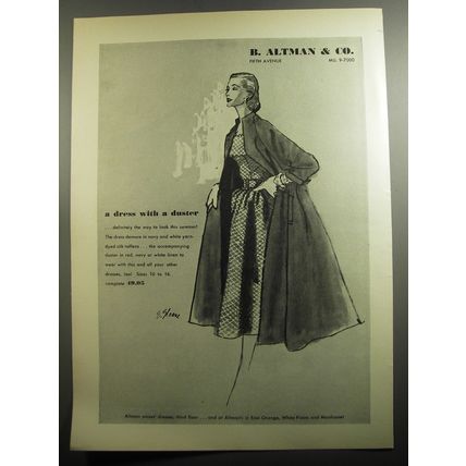 1951 B. Altman & Co. Dress Ad - A dress with a duster