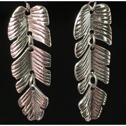 Earrings, Silver Tone Articulated Leaves #406 USA Seller