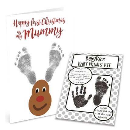 Baby's First Christmas Card for to Mummy Handprint & Footprint Stocking Filler