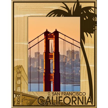 San Francisco with Palm Tree Laser Engraved Wood Picture Frame Portra (8 x 10)