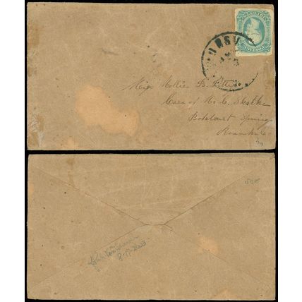 Scott CSA #12a Confederate GORDONSVILLE VA Cds, Homemade Cover -Botetourt Spr SK