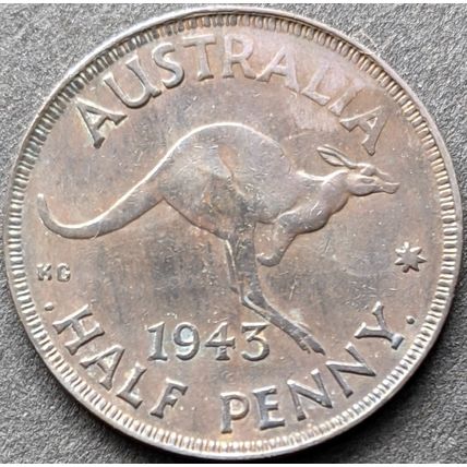 AUSTRALIA 1943 Halfpenny / ½ Penny (Bombay, India Mint) (G - D)