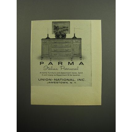 1957 Union-National Parma Italian Provincial furniture Ad