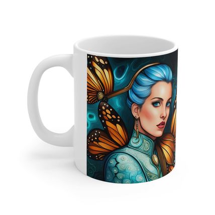 December Blue Topaz Birth Month Colors Fairies & Butterflies #2 Mug 11oz AI Deco