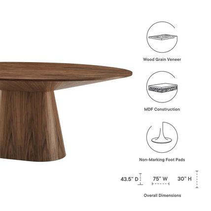 Mid-Century Modern 75” x 43.5” Oval Dining Conference Table Oak or Walnut