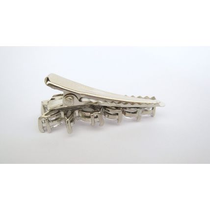 Small silver crystal flower leaf hair alligator clip barrette for fine thin hair