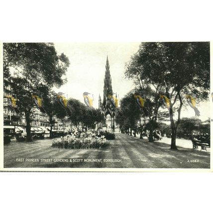 East Princes Street Gardens & Scott Monument, Edinburgh, Silveresque Postcard