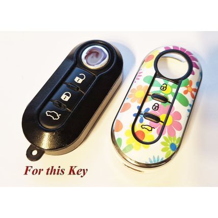 Cute Floral flowers Retro Flower Car Key Cover, Fits Fiat 3 button key 500