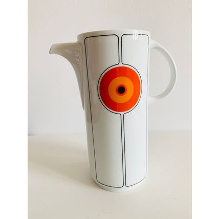 THOMAS ECLIPSE 70s COFFEE POT mint mcm china RARE FIND WHITE ORANGE BLACK