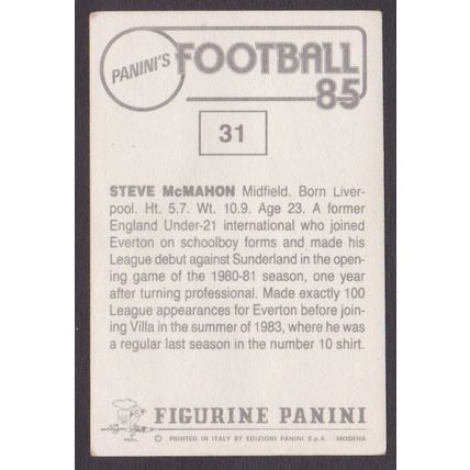 Panini Stickers Football 85 #31 Steve McMahon - Midfield (Aston Villa)