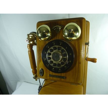 Crosley CR91W Solid Oak Home Telephone Phone Wall Mount Replica Rotary WORKS*