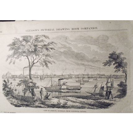 1. View of Detroit, Michigan 2. Wellington Statuette - Gleason's Pictorial, 1852