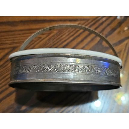 Vintage 3-Section Heavy Ceramic Floral Japanese Dish with Pewter Filigree Holder