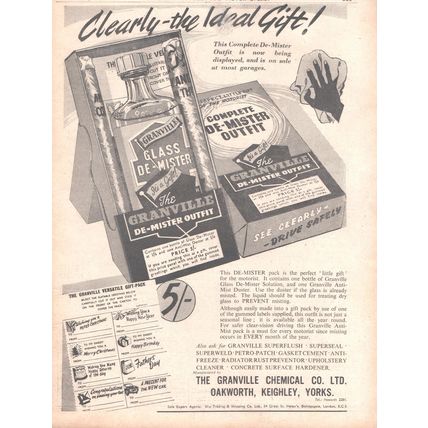 GRANVILLE MOTORIST GLASS DE-MISTER:- Original Vintage 1956 Magazine Advert