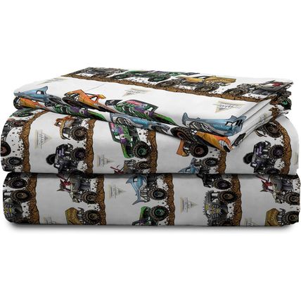 Jay Franco Monster Jam Tracks Queen Sheet Set - 4 Piece Set Super Soft and Cozy