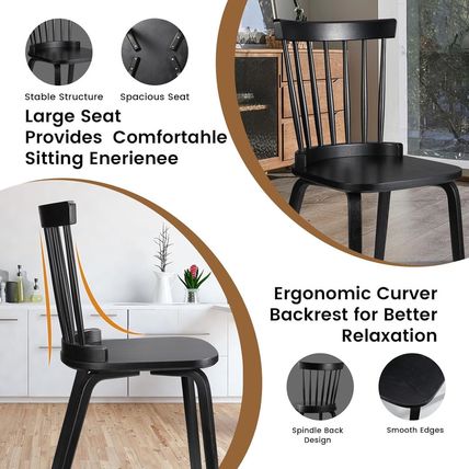 Unovivy Wood Dining Chairs Set of 6, Windsor Farmhouse Spindle Back, Widen Seat,