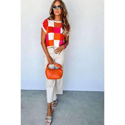 Fiery Red Color Block Cap Sleeve Sweater