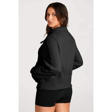 Black Quarter Zip Stand Neck Kangaroo Pocket Sweatshirt