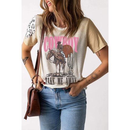 Khaki Western Cowboy TAKE ME AWYA Bleached Graphic T Shirt