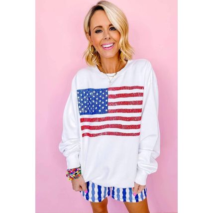 White American Flag Graphic Drop Shoulder Loose Sweatshirt