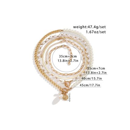 Gold Pearl Decor Plated Adjustable Chain Layered Necklace