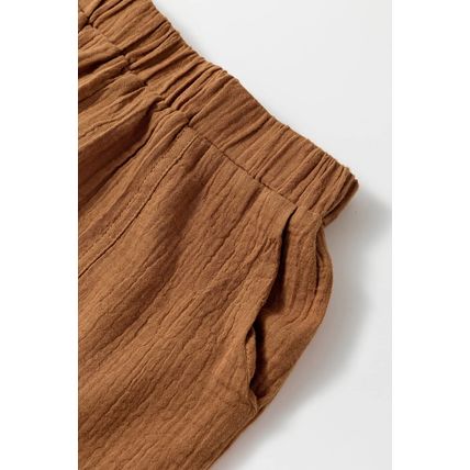 Chestnut Crinkle Textured Polo Shirt and High Waist Shorts Set