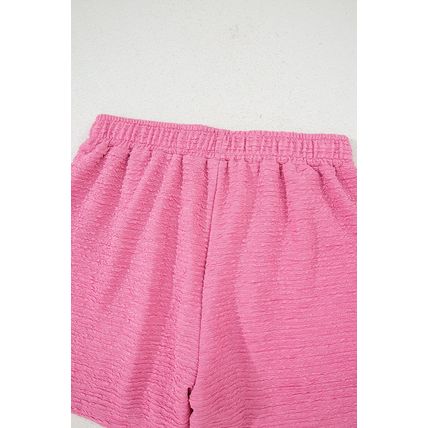 Pink Textured V Neck T Shirt and Shorts Set