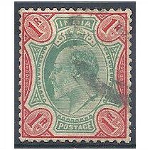 India. 1911 SG137 1 Rupee Green & Scarlet Fine Used.