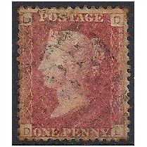 1858 SG43 1d Red Plate 140 Good Used Check Letters "DL".