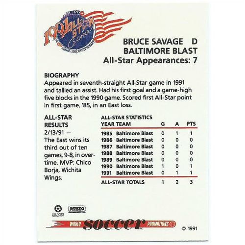 1991 Soccer Shots MSL All-Star Game - #12 - Bruce Savage
