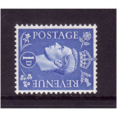 GREAT BRITAIN 1950 SG504a 1d PALE ULTRAMARINE WMK SIDEWAYS U/M MINT#2
