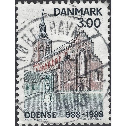 DENMARK, Odense Church, 1000 years, green-brown 1988, 3.00Kr