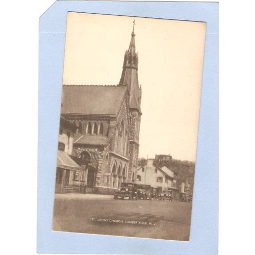 New Jersey Lambertville St Johns R C Church Old Cars Parked Out Front~1173