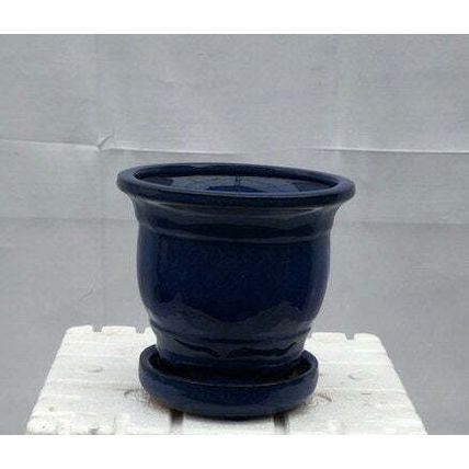 "Blue Ceramic Bonsai Pot - RoundAttached Humidity/Drip tray5.75"" x 5.75"" x ...