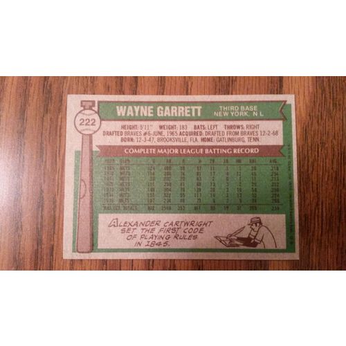 1976 Topps Card # 222 Wayne Garrett Excellent (5) New York Mets