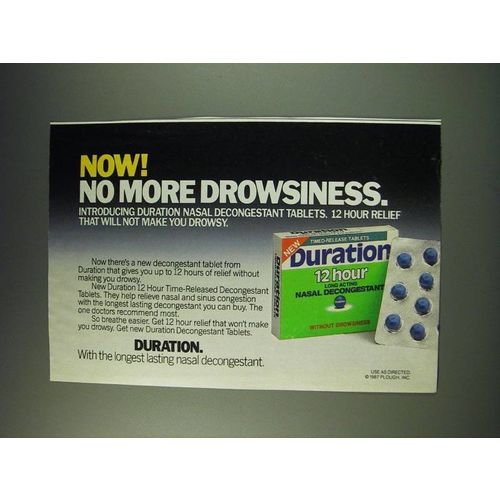 1987 Plough Duration Nasal Decongestant Ad - Now! No more drowsiness
