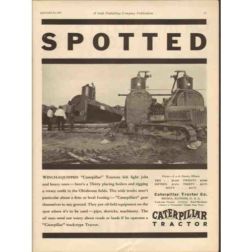 CATERPILLAR TRACTOR COMPANY 1931 Spotted winch-equipped oil vintage ad