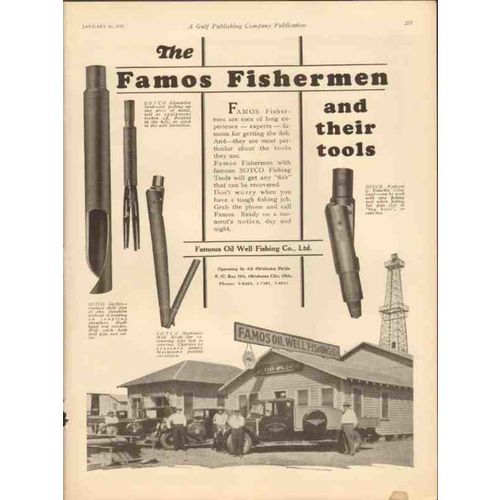 FAMOS OIL WELL FISHING COMPANY 1931 SOTCO Fishermen tools vintage ad