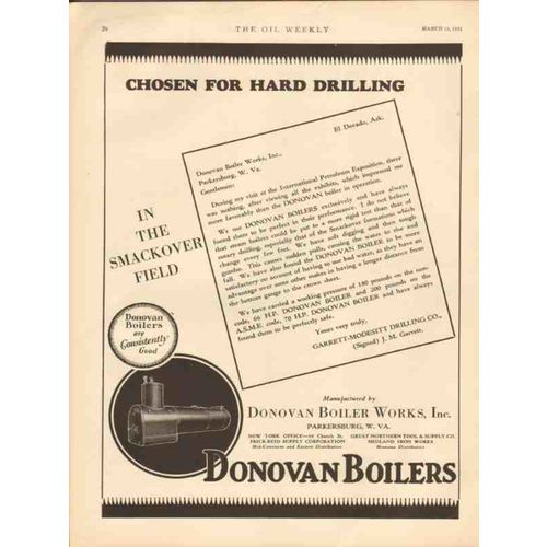 DONOVAN BOILER WORKS 1931 chosen hard drilling Smackover vintage ad