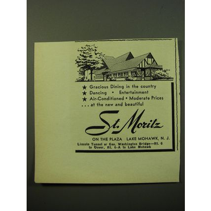 1950 St. Moritz Restaurant Ad - Gracious Dining in the Country