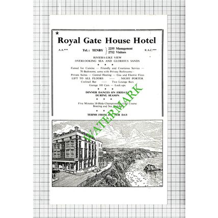 Royal Gate House Hotel Tenby / Bisley H Munt Haverfordwest - c.1960 Cutting