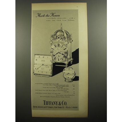 1954 Tiffany & Co. Clocks Ad - Mark the hours beautifully, accurately