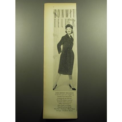 1958 Bonwit Teller Towncliffe Coats Advertisement - Miss Bonwit Exclusive