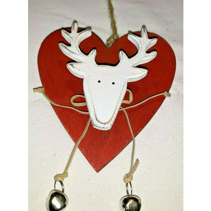 Christmas Deco Reindeer Vintage Shabby Red Heart Wall Decoration By Heaven Sends