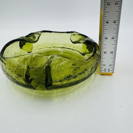 Viking Art Glass Cigar Ashtray Green Crackle MCM Vintage 7in