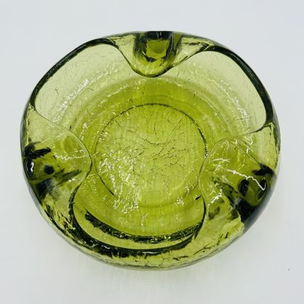 Viking Art Glass Cigar Ashtray Green Crackle MCM Vintage 7in