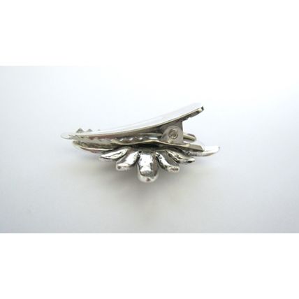 2 small silver green stone flower alligator hair clips for fine thin hair