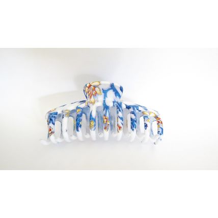White blue yellow floral hawaiian style hair claw clamp clip