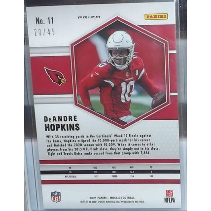 2021 Panini Mosaic DEANDRE HOPKINS (Cardinals) Pink Camo Prizm #11 20/49
