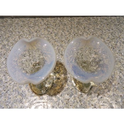 Fenton Hobnail Cornucopia Clear Opalescent Pair Small